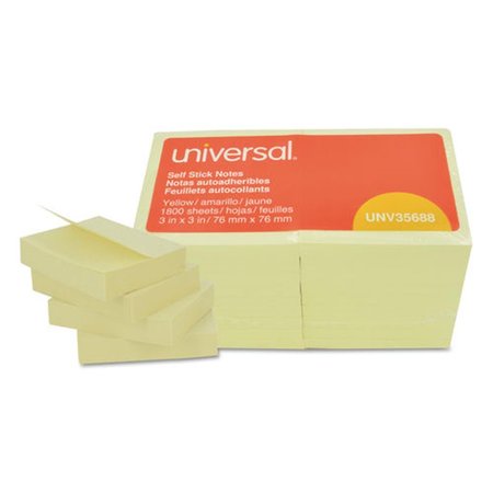 UNIVERSAL 3 x 3 in. Self-Stick Note Pads 100 Sheets; Yellow - Pack of 18 UNV35688